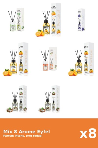 Eyfel Set 8 Mix Eyfel: 1x Acacia, 1x Iasomie, 2x Nuca De Cocos, 3x Portocala,...