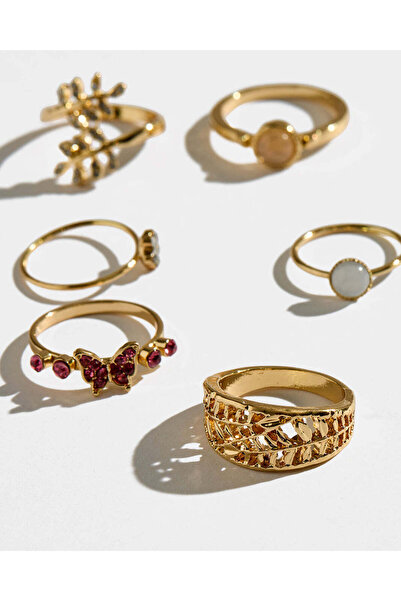 REDTAG Women Gold Embellished Rings Set (6 Piece)