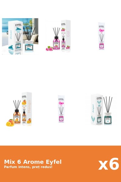 Eyfel Set 6 Mix Eyfel: 1x Angel, 2x Bubble Gum, 1x Mango, 1x Ocean, 1x Trandafir