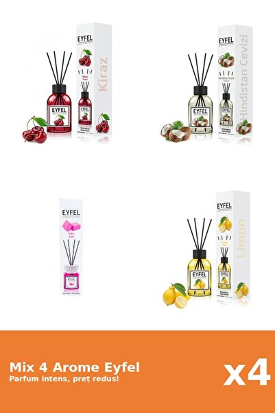 Eyfel Set 4 Mix Eyfel: 1x Bubble Gum, 1x Cirese, 1x Lamaie, 1x Nuca De Cocos