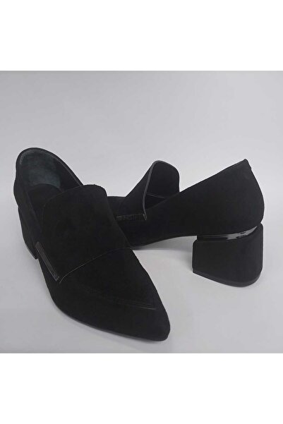 Mira Deri حذاء نسائي من جلد الغزال الأصلي بمقدمة مدببة وكعب سميك 5.5 سم من كي...