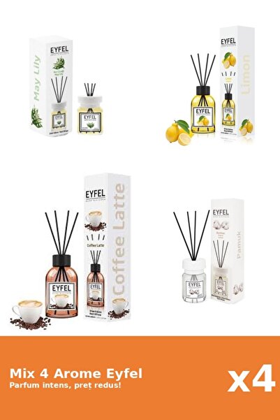 Eyfel Set 4 Mix Eyfel: 1x Bumbac, 1x Cafea, 1x Lacramioare, 1x Lamaie