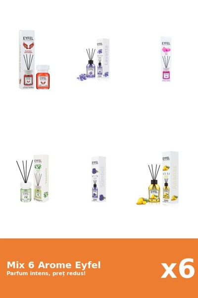 Eyfel Set 6 Mix Eyfel: 1x Pineapple, 1x Bubble Gum, 1x Jasmine, 1x Lavender, ...