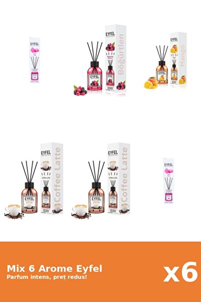 Eyfel Set 6 Mix Eyfel: 2x Bubble Gum, 2x Cafea, 1x Fructe De Padure, 1x Mango