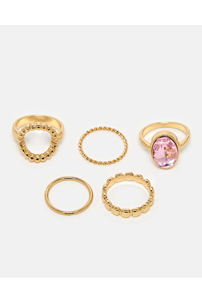 REDTAG مجموعة خواتم ذهبية نسائية (5 قطع)