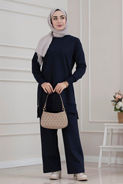 Sevitli Crew Neck Zippered Suit-Dark Blue