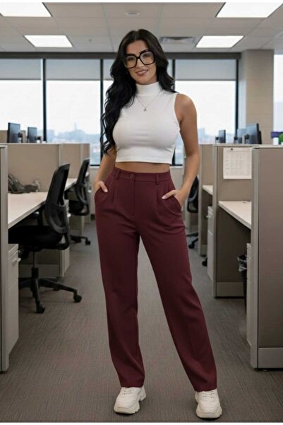 ZUM Palazzo Pantolon Kadın Cepli Çıma Detaysız Oversize Orjinal Kesim Salaş G...