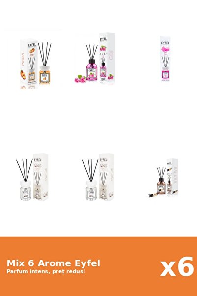 Eyfel Set 6 Mix Eyfel: 1x Bubble Gum, 2x Bumbac, 1x Piersica, 1x Trandafir, 1...