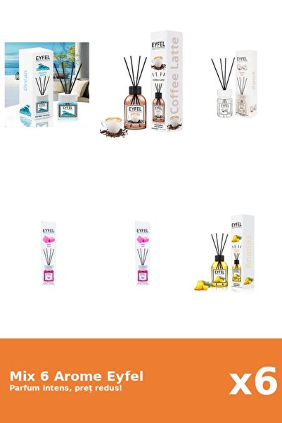 Eyfel Set 6 Mix Eyfel: 1x Ananas, 2x Bubble Gum, 1x Bumbac, 1x Cafea, 1x Ocean