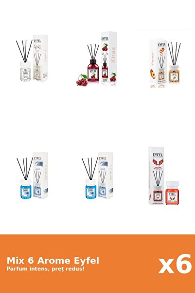 Eyfel Set 6 Mix Eyfel: 1x Bumbac, 1x Cirese, 2x Cool Water, 1x Piersica, 1x R...