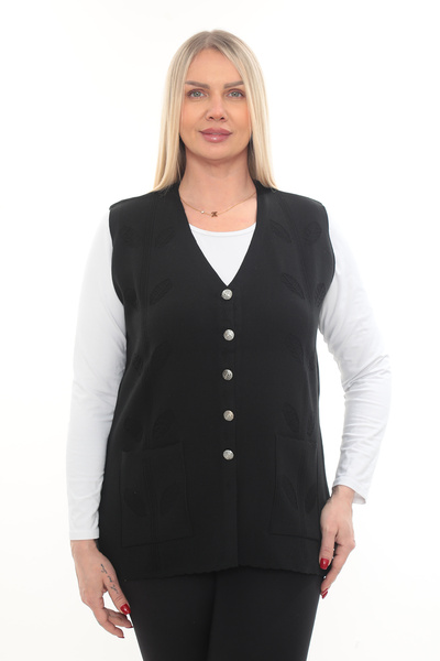 İKSUN Women's Knitwear Pocketed Winter Thick Leaf Patterned Mother's Vest