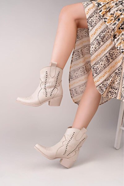 MAREANDPANDA Matin Beige Leather Heeled Boots