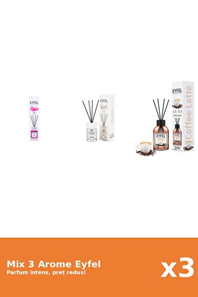 Eyfel Set 3 Mix Eyfel: 1x Bubble Gum, 1x Bumbac, 1x Cafea
