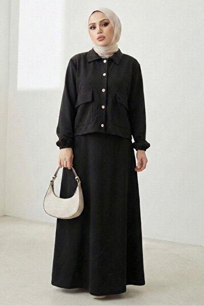 Bestenur Ельміна Жакет Сукня Скуба Двокомпонентний комплект 1673 - Чорний