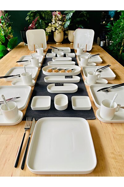 CASA DE BELLA Beyaz Porselen 6 Kişilik 35 Parça Çay Fincanlı Kahvaltı Takımı