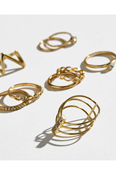 REDTAG Women Gold Embellished Rings Set (9 Piece)