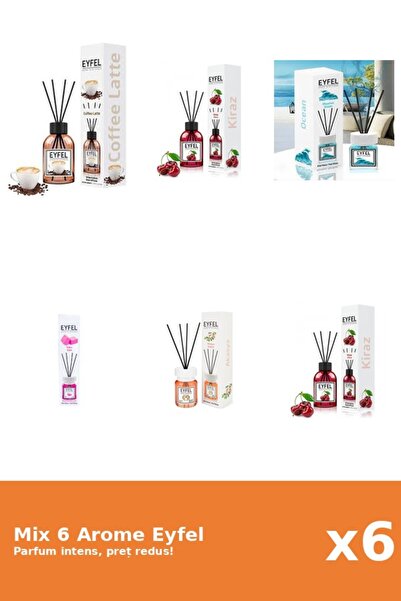 Eyfel Set 6 Mix Eyfel: 1x Acacia, 1x Bubble Gum, 1x Cafea, 2x Cirese, 1x Ocean