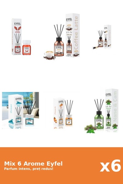 Eyfel Set 6 Mix Eyfel: 1x Cafea, 1x Ocean, 1x Piersica, 1x Pin Si Menta, 1x R...