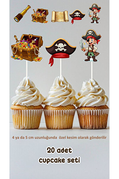 Sinek Kupası Tasarım Korsan Temalı Konsept Kürdanlı Cupcake Süsü Doğum Günü S...