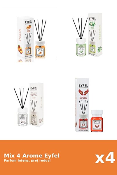 Eyfel Set 4 Mix Eyfel: 1x Bumbac, 1x Iasomie, 1x Piersica, 1x Red Dragon