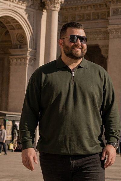 Maccali Men's Casual Plus Size Khaki Zipper Sweatshirt