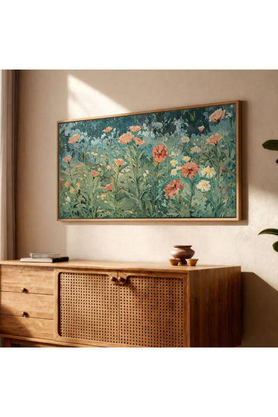 woodhomeworks Tek Parça Gerçek Ahşap Yatay Panorama Çerçeveli Tablo çiçek tar...