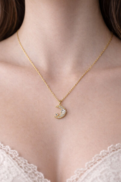 PABALAS قلادة هلال القمر من الفولاذ المقاوم للصدأ - قلادة نسائية ذهبية اللون