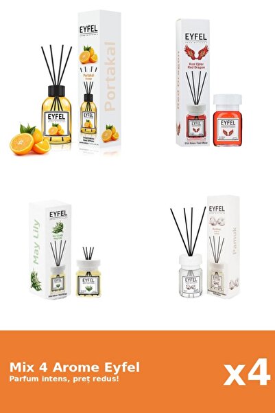 Eyfel Set 4 Mix Eyfel: 1x Bumbac, 1x Lacramioare, 1x Portocala, 1x Red Dragon