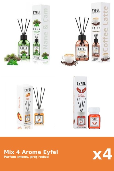 Eyfel Set 4 Mix Eyfel: 1x Cafea, 1x Piersica, 1x Pin Si Menta, 1x Red Dragon