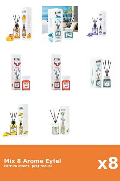 Eyfel Set 8 Mix Eyfel: 1x Ananas, 1x Înger, 1x Iasomie, 1x Lavandă, 1x Mango,...