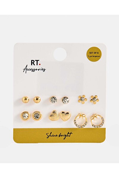 REDTAG طقم أقراط مرصعة بالذهب للنساء (6 أزواج)