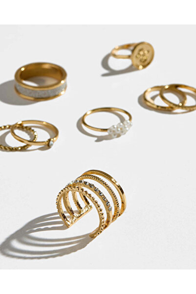 REDTAG Women Gold Embellished Rings Set (8 Piece)