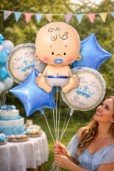 ENG PARTİ DÜNYASI Erkek Bebek Balon Seti – Yeni Küçük Prens Temalı Folyo Balo...