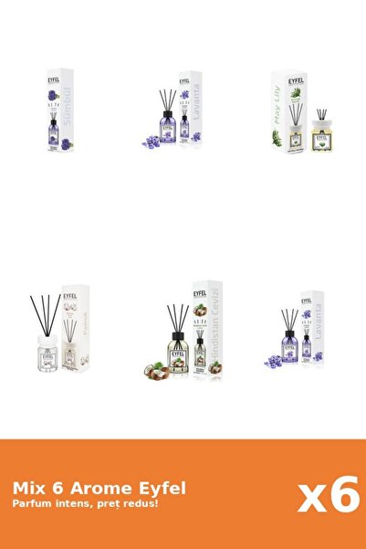 Eyfel Set 6 Mix Eyfel: 1x Bumbac, 1x Lacramioare, 2x Lavanda, 1x Nuca De Coco...