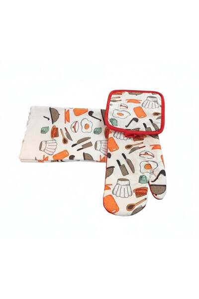 Roomlyne 3 Piece Kitchen Insulated Gloves Pot Holder Hand Towel Set