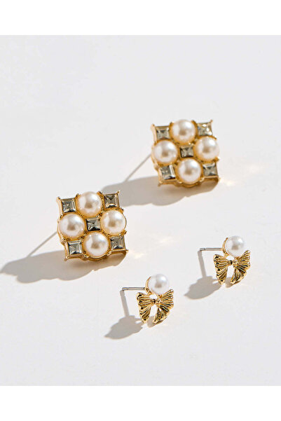 REDTAG Women Gold Embellished Earrings Set (2 Pairs)