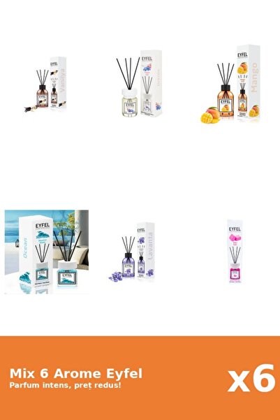 Eyfel Set 6 Mix Eyfel: 1x Bubble Gum, 1x Lavanda, 1x Mango, 1x Ocean, 1x Orhi...