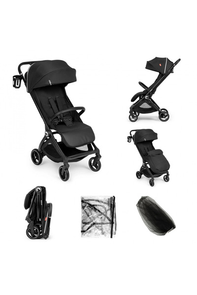 Kidnort Carucior pentru copii Sjooter Black, pliabil, compact, spatar reglabi...