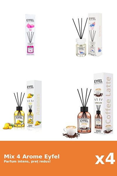 Eyfel Set 4 Mix Eyfel: 1x Ananas, 1x Bubble Gum, 1x Cafea, 1x Orhidee