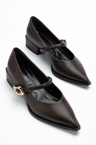 ELEVAM Pantofi de damă cu toc vopsit din piele cu cataramă aurie 4 cm