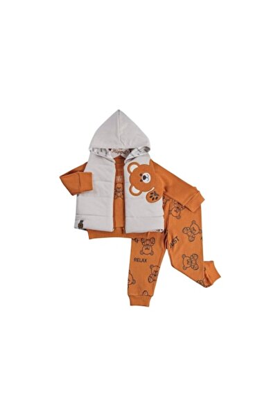 Hippil Baby - Boys' Outfit with Vest, Brick Color, 3 Pieces, 1022, 80 cm