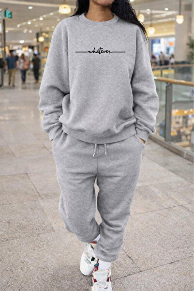 Pink Sky Unisex Whatever Printed Crew Neck Sweatshirt & Jogger Tracksuit Set ...