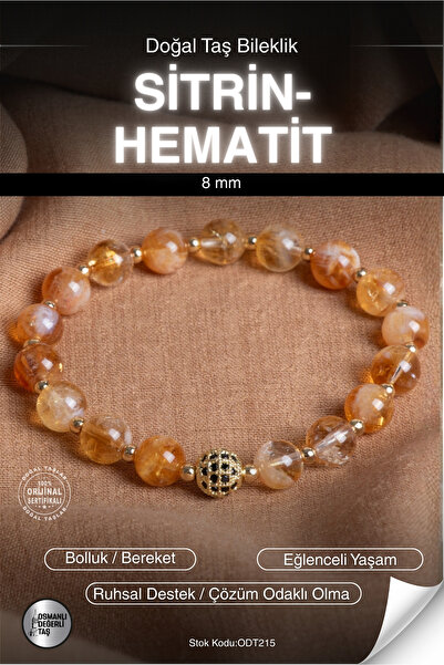OSMANLI DEĞERLİ TAŞ Certified Citrine-Hematite Natural Stone Zircon Apparatus...
