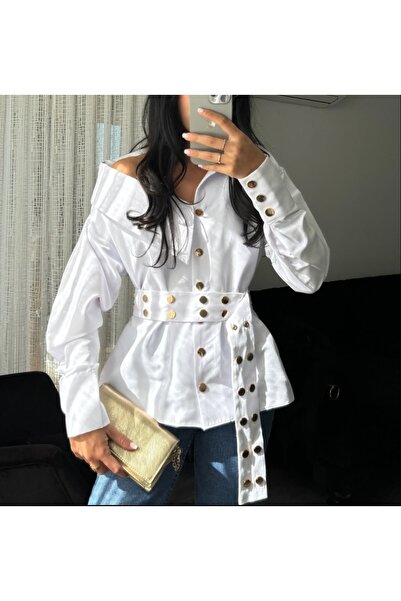 Pelin Jeans ΛΙΝΟ ΠΟΥΚΑΜΙΣΟ (ΕΞΩ ΑΠΟ ΤΟΝ ΩΜΟ) ΣΧΕΔΙΑΣΜΟΣ ΜΕ ΧΡΥΣΑ ΚΟΥΜΠΙΑ