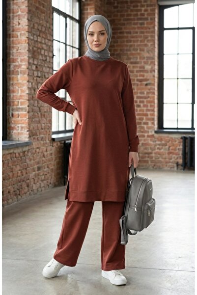 sefamerve Slit Detailed Tracksuit Set 3083-10 Tan