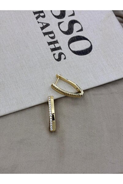 Hedef Bijuteri Gold Color Zircon Stone Thin U Form Model Earringscm112