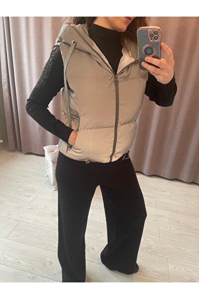 Selenin Elbiseleri Kapişonlu Gri Reflektör Yelek