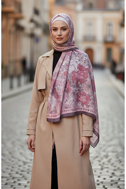 sefamerve Floral Patterned Amber Shawl 70358-09 Plum