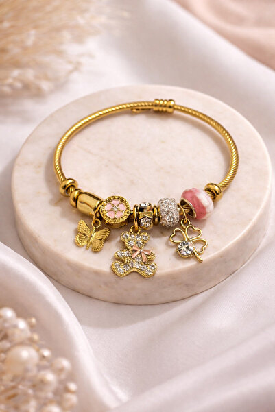 PABALAS Stainless Steel Cute Figured Charm Bracelet – Gold Color Women's Brac...