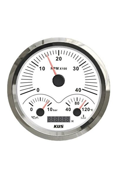 KUS 3'lü Devir + Yağ + Hararet + 12/24V Gösterge Beyaz 111mm